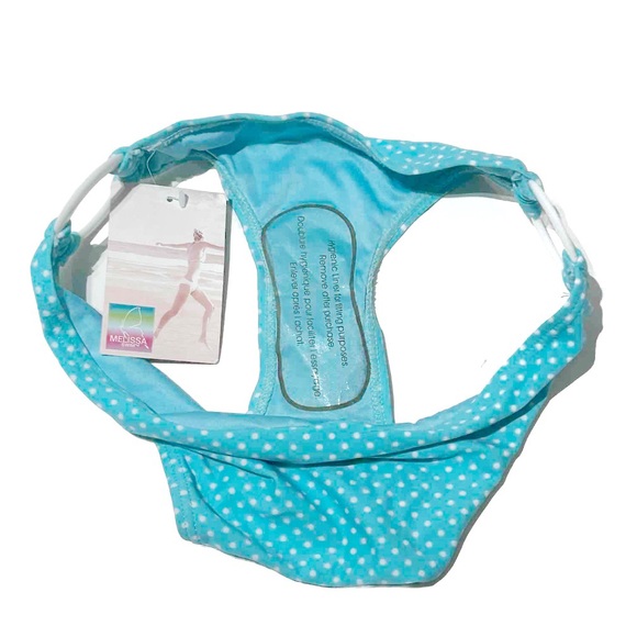 Melissa Swim Bikini Bottoms Light Blue White Polka Dots O-Ring Hips Size Small - Picture 6 of 8
